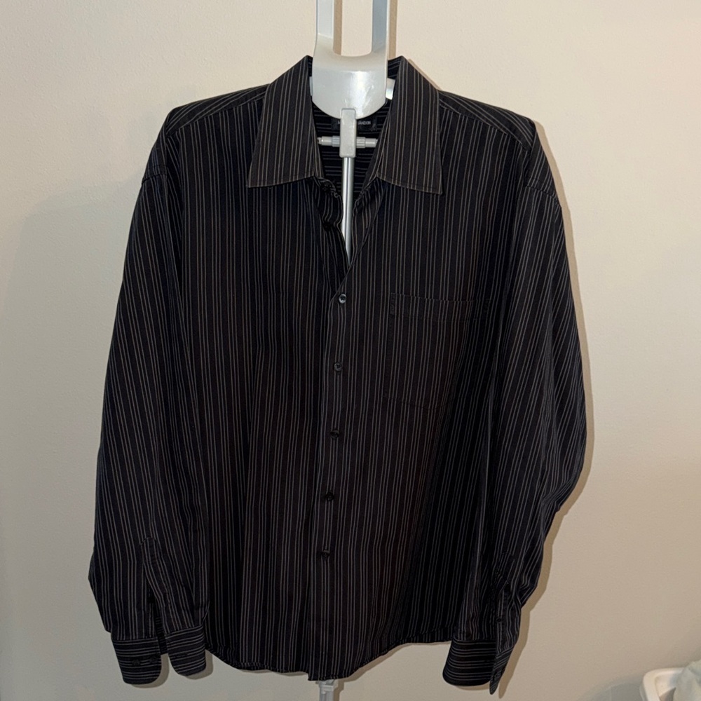 Michael Brandon Black Striped Casual Shirt